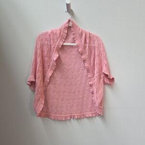 Pink Ruffle Cuff and Hem Shrug Shawl